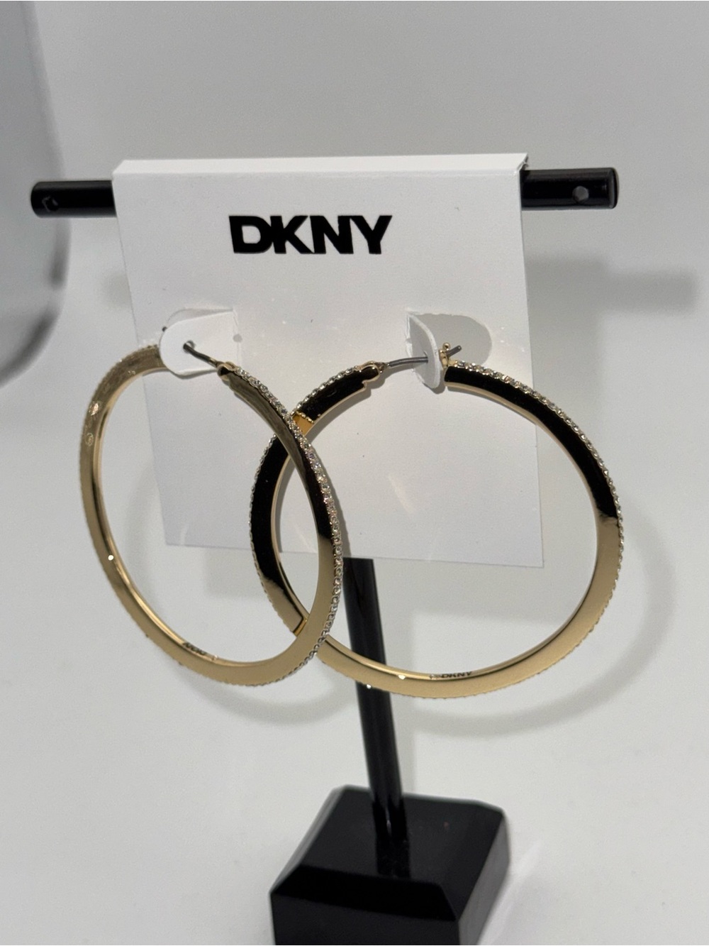 DKNY Polished Gold Hoop Earrings with Subtle Textured Rim